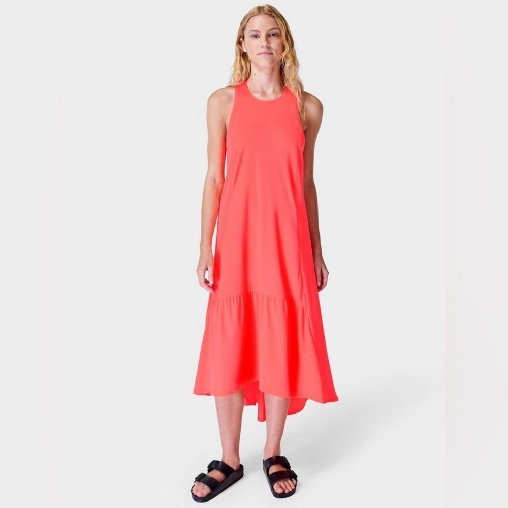 Sweaty Betty Ace Racerback Midi Dress Womenβs Neon Orange Lightweight Size M